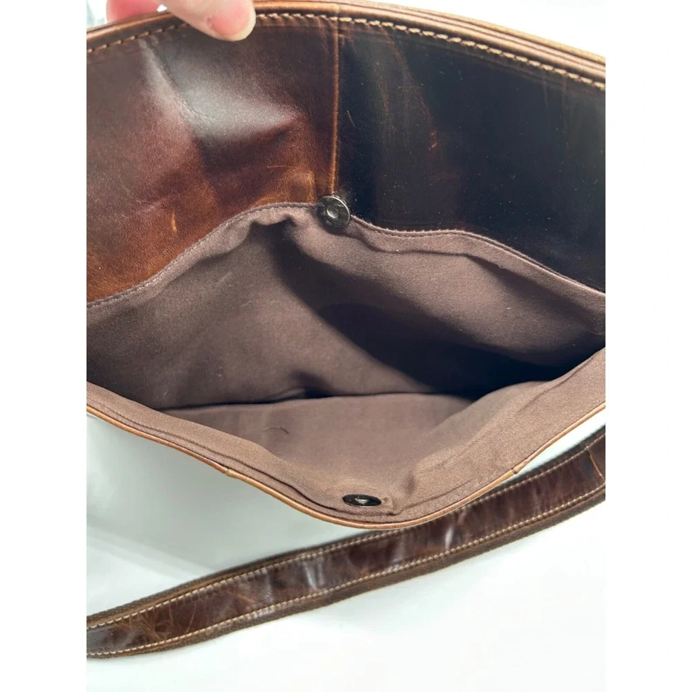IDEAWIN Brown Leather Crossbody‎ Tablet Messenger Bag Expandable Distressed New